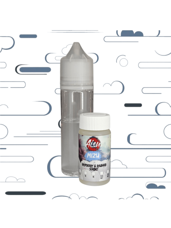 ערכה להכנת נוזל מלח ניקוטין של חברת 50ml Aisu בטעם Raspberry & Rhubarb שילוב חמצמץ-מתוק פטל וריבס